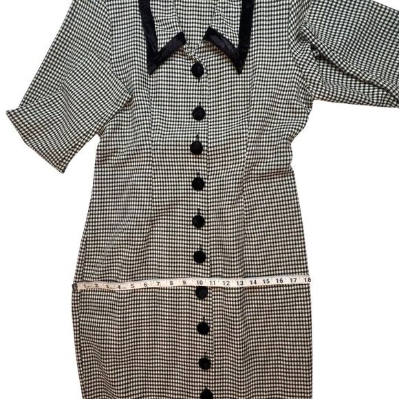 Vintage D.B.Y. Dress Womens 9 Black Checkered Velvet Chelsea Collar Pencil Dress - Picture 5 of 14